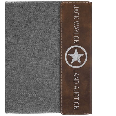 9½" x 12" Rustic/Silver Leatherette & Gray Canvas Portfolio